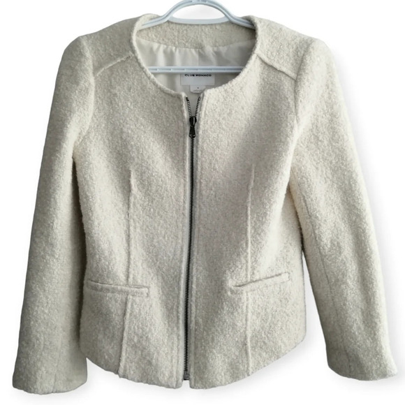 Club Monaco Sherpa Wool Blend Cream Zip Up Blazer Size 4 - Picture 16 of 16